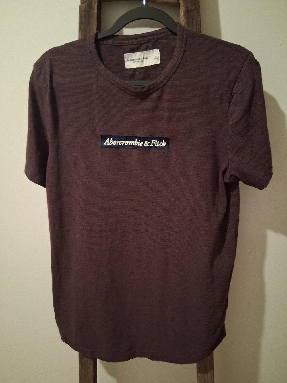 Abercrombie & Fitch Short Sleeve Mens L Maroon Blue Stripes Embroidered TShirt